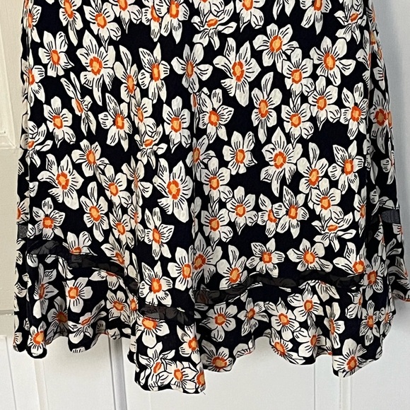 Free People Navy Floral Daisy Lace Collared Short Puffed Sleeve Mini Dress XS - Picture 3 of 15